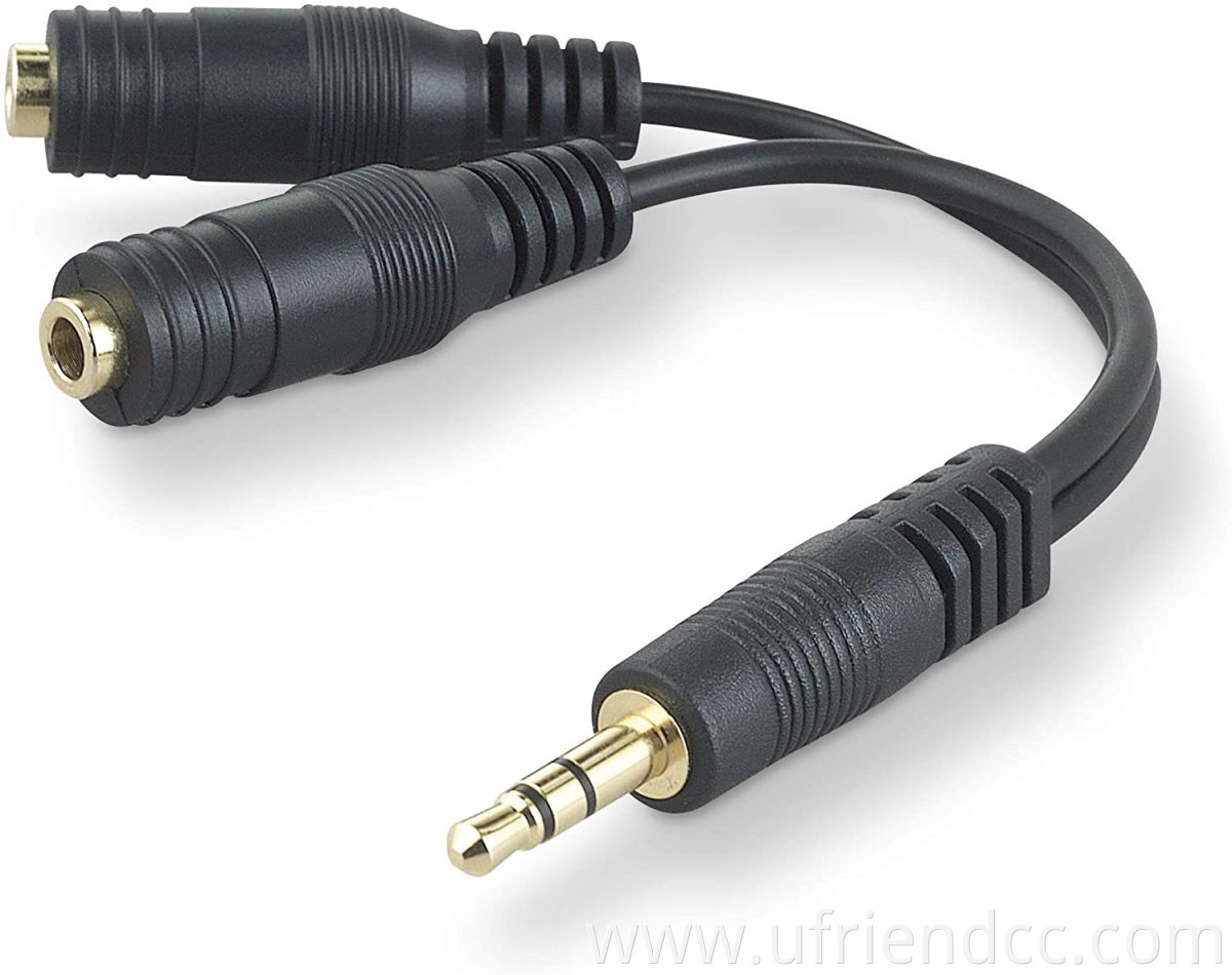 1 Male to 2 Female 3.5mm TRS Stereo Mic Audio AUX Y Splitter Cable
